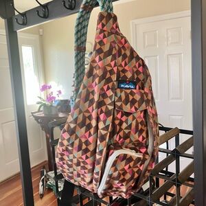 Kavu Brown Pink Orange Geometric Triangle Sling Pack